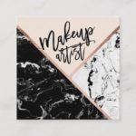 Modern makeup typography rose marble color block square business card