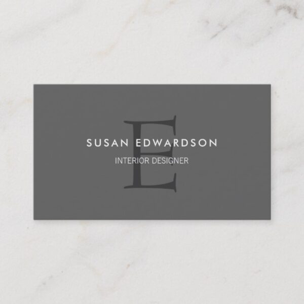 Modern minimalist dark gray professional monogram business card