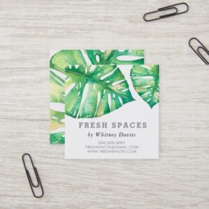 MODERN MONSTERA LEAF stylish health green Square Business Card
