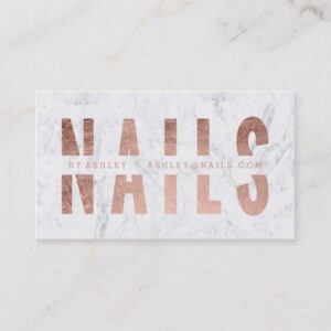 Modern nails cut out rose gold typography marble business card