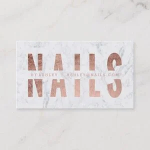 Modern nails cut out rose gold typography marble business card