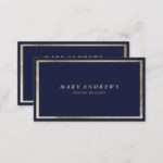 Modern navy blue faux gold interior designer business card