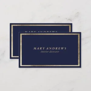 Modern navy blue faux gold interior designer business card