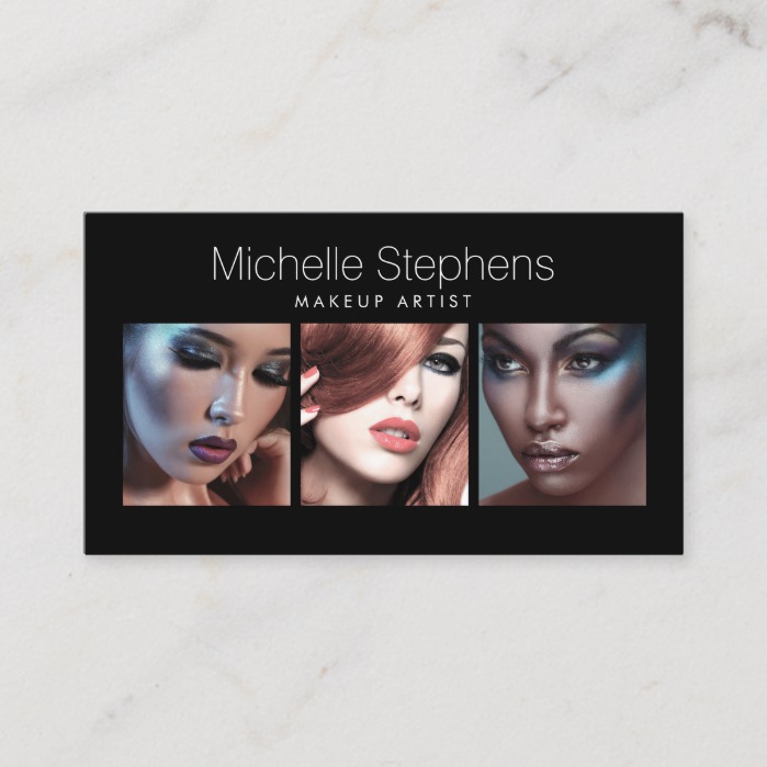 Modern Photo Trio for Makeup Artists Black Business Card