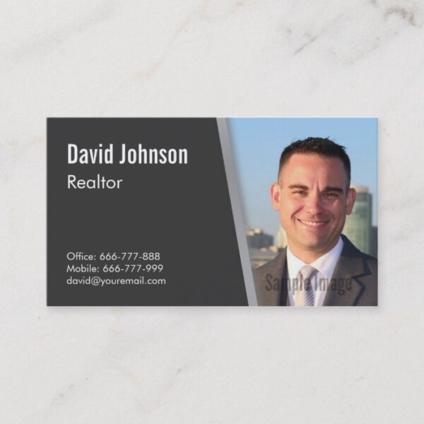 Modern Professional Black Realtor Photo Business Card