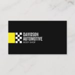 Modern Racing Flag Logo in Yellow Automotive Business Card