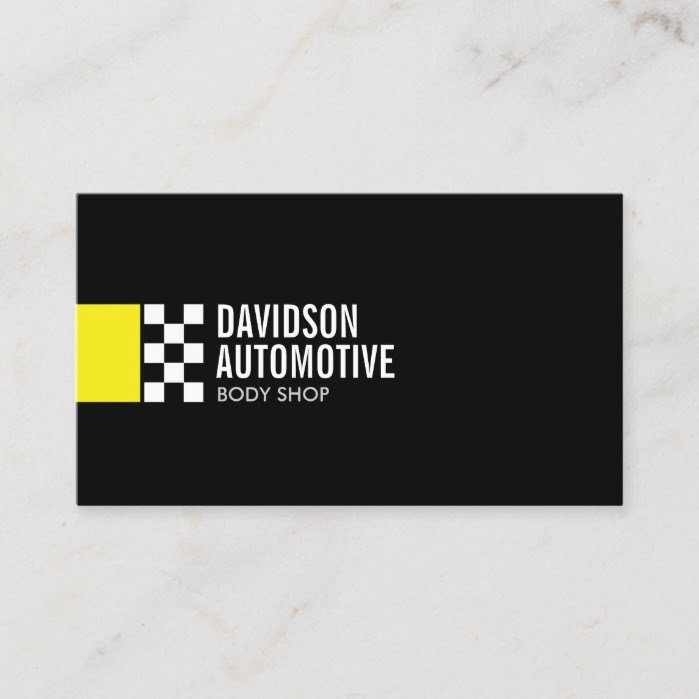 Modern Racing Flag Logo in Yellow Automotive Business Card