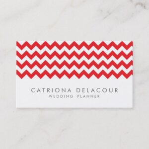 Modern Red and White Chevron Pattern Business Card