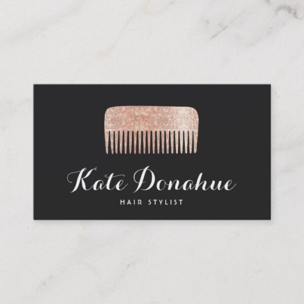 Modern Rose Gold Sequin Comb Hair Stylist Salon Business Card