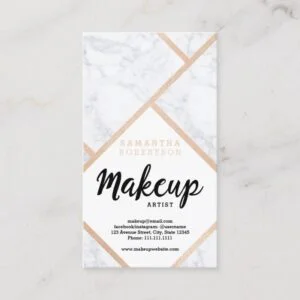 Modern rose gold white marble color block Makeup Business Card