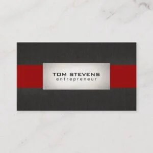 Modern Silver Black Red Striped Business Card