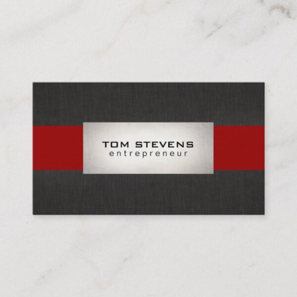 Modern Silver Black Red Striped Business Card
