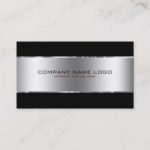 Modern Simple Shiny Metallic Silver And Black Business Card