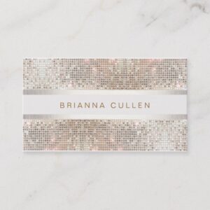 Modern Stylish Stripes Silver Sequin Business Card