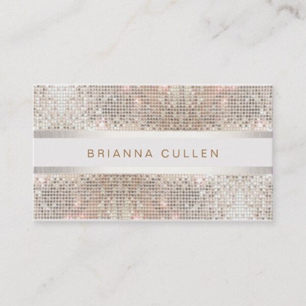 Modern Stylish Stripes Silver Sequin Business Card
