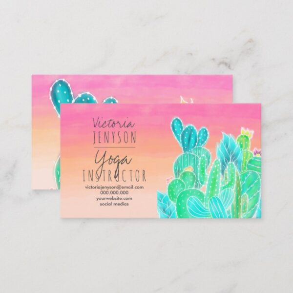 Modern tropical exotic cactus illustration yoga business card