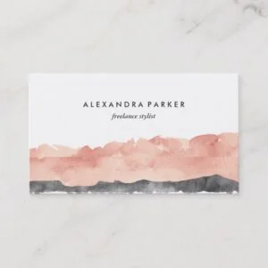 Modern Watercolor Splash | Rose and Black Business Card