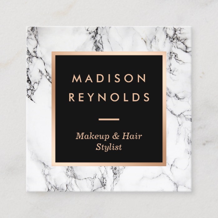 Modern White Marble Beauty Salon Square Business Card