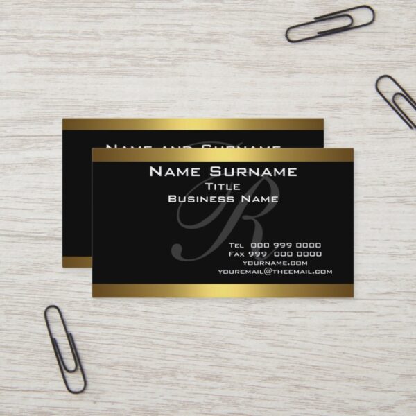 Monogram Black and Gold Business Cards