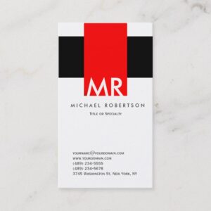 Monogram Black White Red Clean Business Card