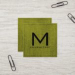 Monogram Elegant Modern Green Canvas Square Business Card