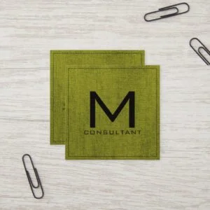 Monogram Elegant Modern Green Canvas Square Business Card