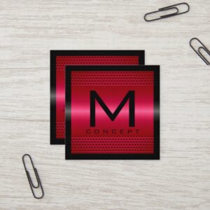 Monogram Elegant Modern Metallic Red Square Business Card
