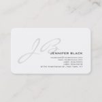 Monogram Grey White Rounded Corner Business Card