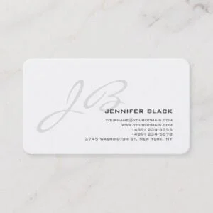 Monogram Grey White Rounded Corner Business Card