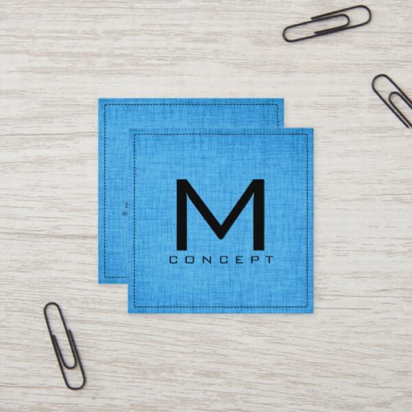 Monogram Professional Elegant Modern Blue Wood Square Business Card