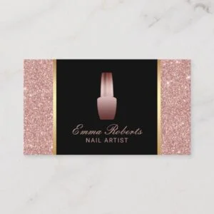 Nail Salon Polish Makeup Artist Rose Gold Glitter Business Card