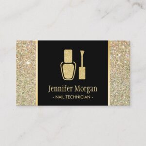 Nail Technician Modern Gold Glitter Polish Bottle Business Card