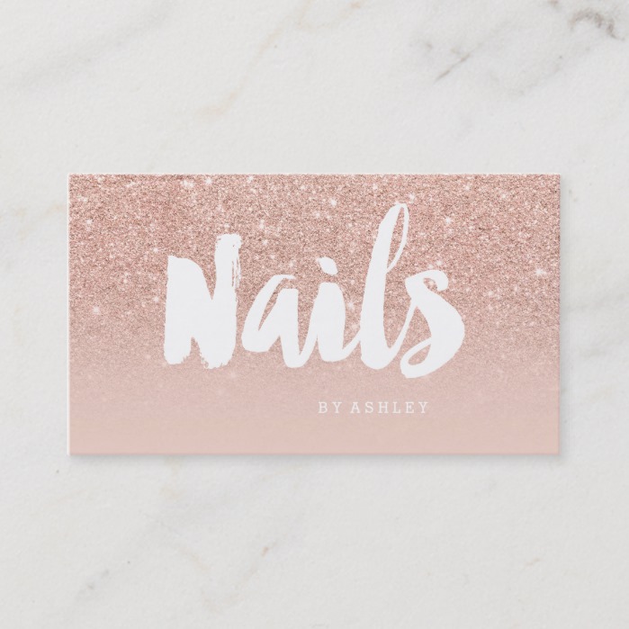 Nails artist modern typography blush rose gold business card