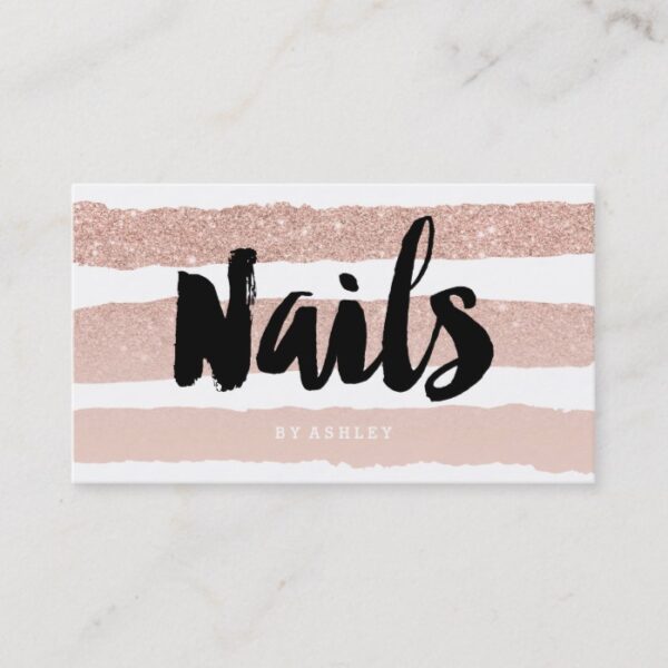 Nails artist modern typography rose gold stripes business card