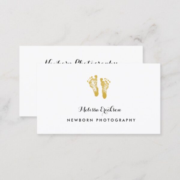 Newborn Photographer Elegant Faux Gold Footprints Business Card
