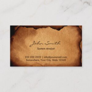 Old Burned Paper System Analyst Business Card