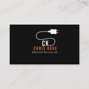 Orange & white electrician logo design business card