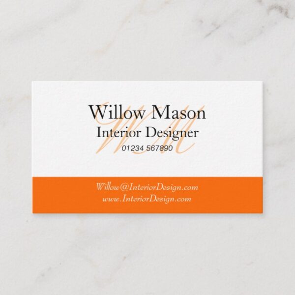 Orange & White Monogram Business Card