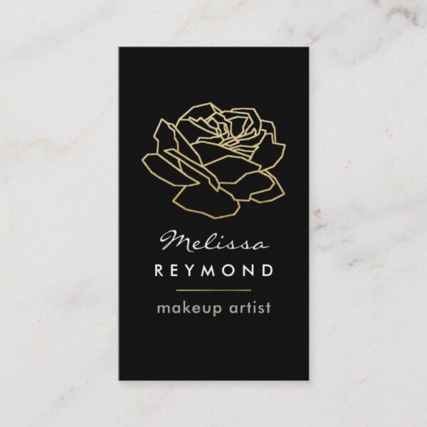 outlined rose flower, makeup beauty floral business card
