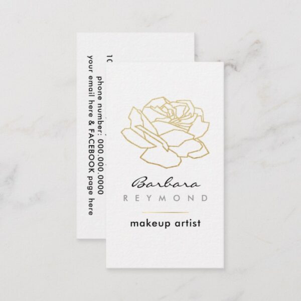 outlined rose flower, makeup beauty floral white business card