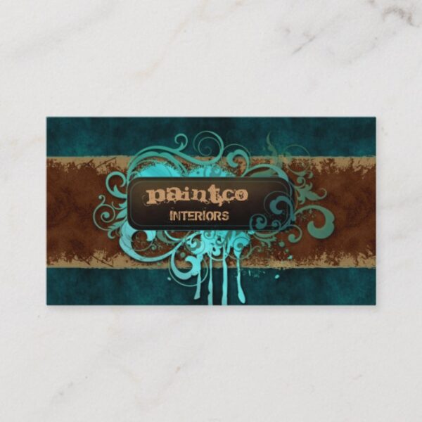 Painting Business Card Suede Blue Swirls