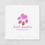 Pawsitively Cute Pink Watercolor Animal PETS Paw Square Business Card