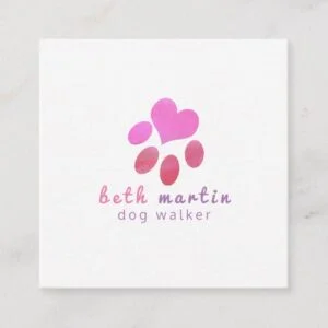 Pawsitively Cute Pink Watercolor Animal PETS Paw Square Business Card