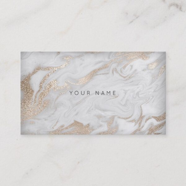 Pearly Ivory White Gold Gray Marble Glam Vip Business Card