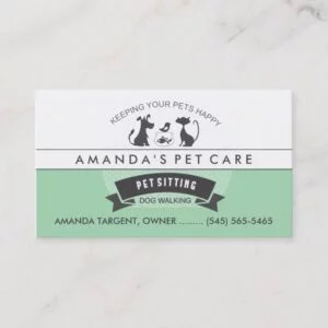 Pet Sitting & Care Green & White Retro Design Business Card