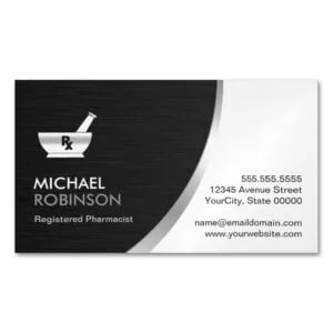 Pharmacy Pharmacist Logo - Modern Black Silver Magnetic Business Card
