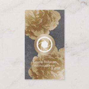 Photographer Camera Gold Floral Photography Business Card
