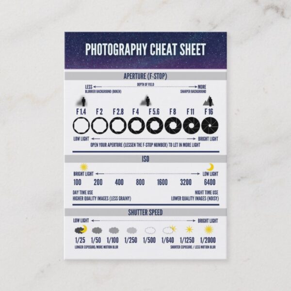 Photography Cheat Sheet Custom Business Card