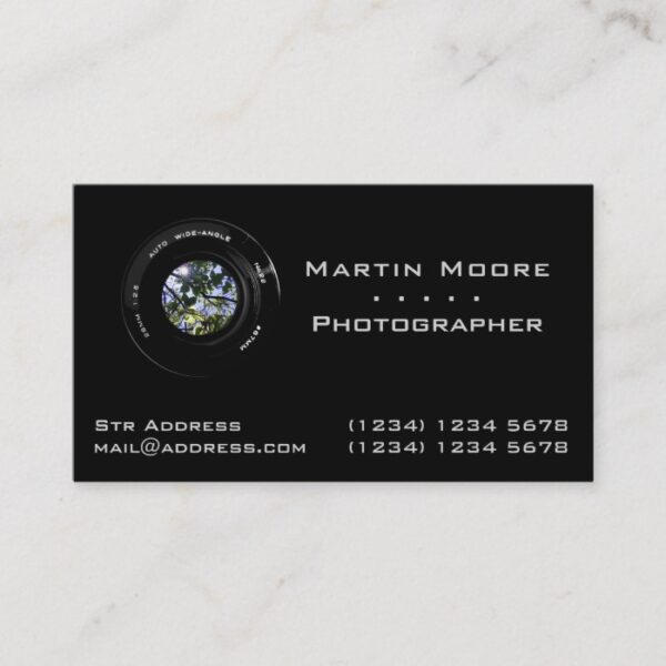 Photography services professional lens business card