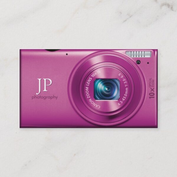Pink Compact Camera Photographer Business Card